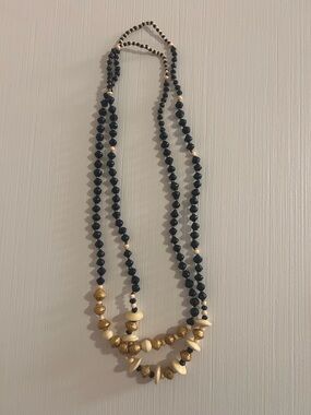 🐚📿💙Noonday Collection Handmade Navy & Gold Layered Beaded Necklace💙📿🐚